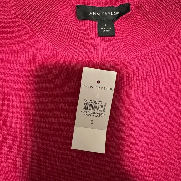 Ann Taylor Pink Knee-Length A-Line Dress with Long Cuffed Sleeves and Mock Neck - Picture 4 of 4